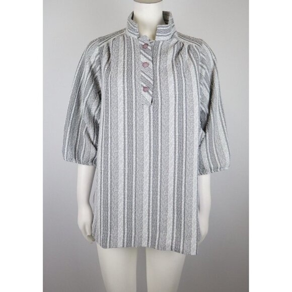 VINTAGE WOMEN S GRAY STRIPED TEXTURED TOP - SIZE L - SHORT SLEEVE - Picture 1 of 6